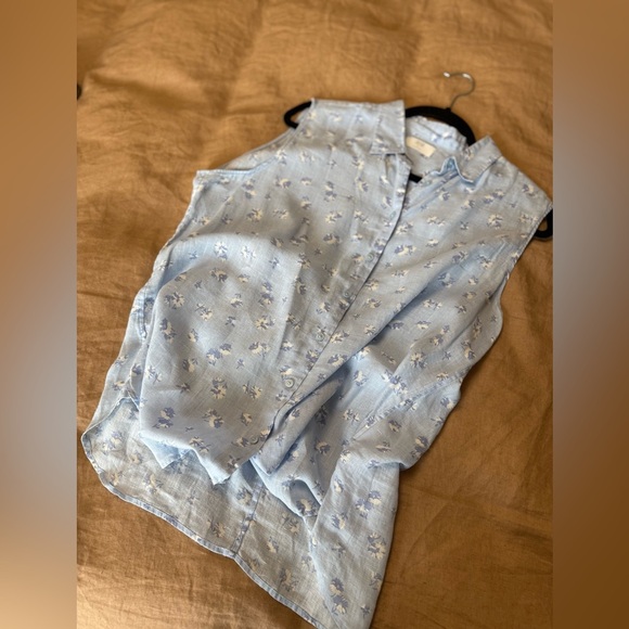 Uniqlo linen Floral Sleeveless Button-Up Blouse - Picture 8 of 10